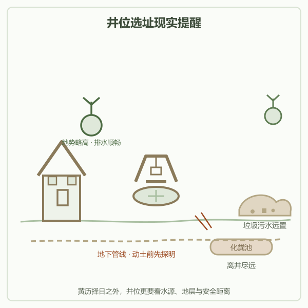 水井选址远离污染源示意