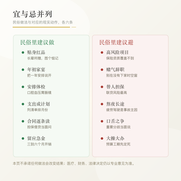本命年宜忌对照清单示意