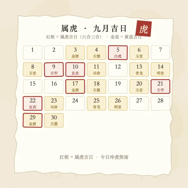 属相吉日日历撕页示意
