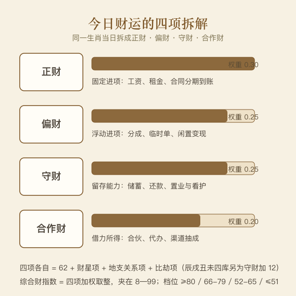 生肖今日财运四维拆解图:正财偏财守财合作财