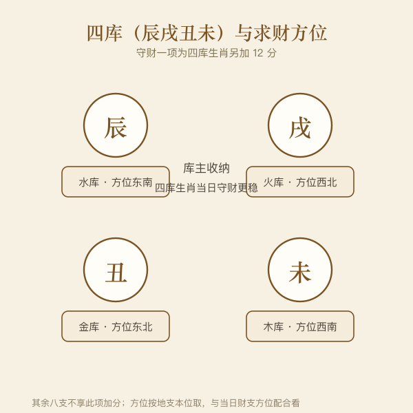 辰戌丑未四库与方位图,说明守财加分依据