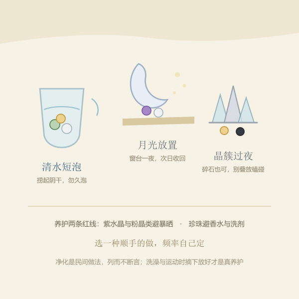 水晶净化三法的静物示意